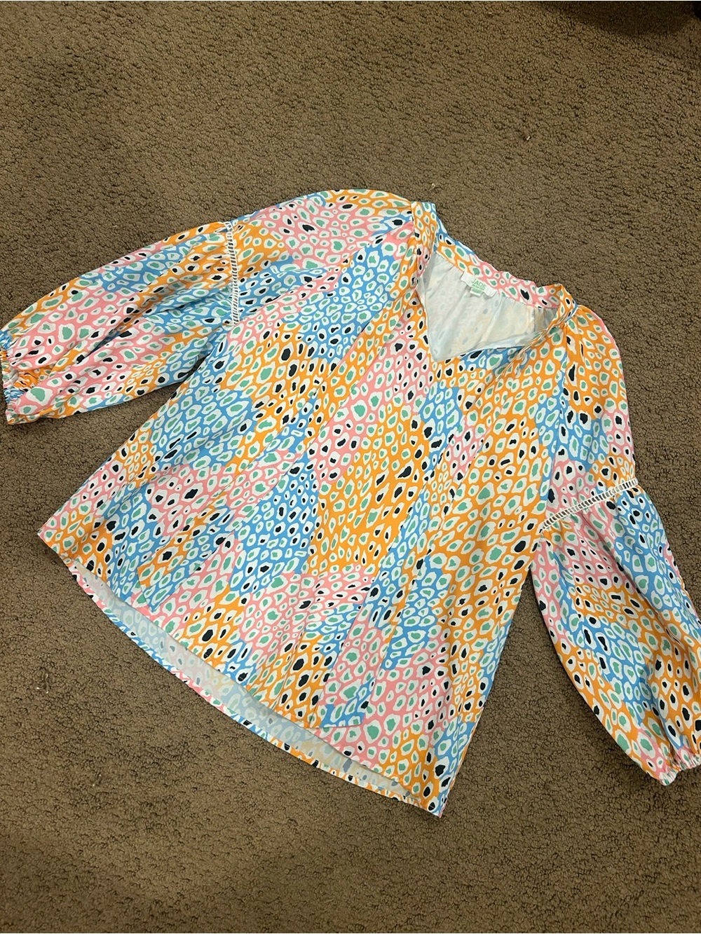 Jade Multi-Color Printed Peasant Blouse — Orange, Pink, Blue
